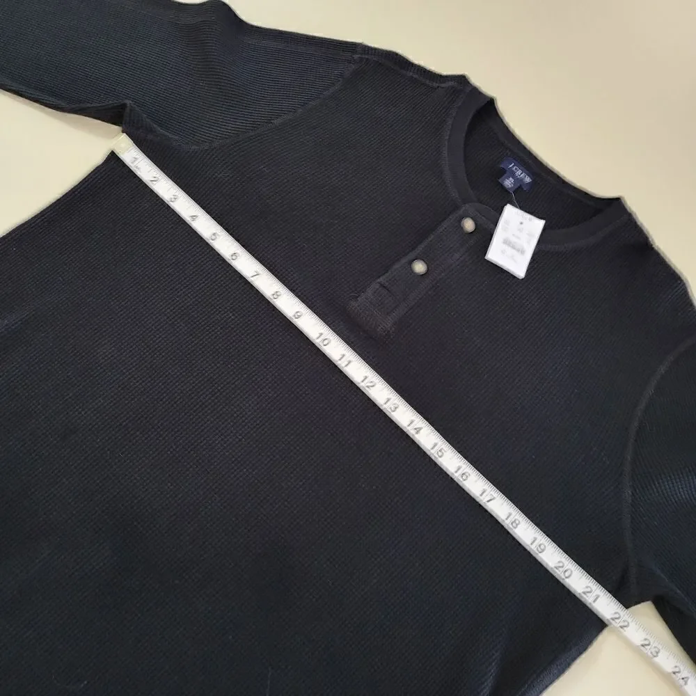 J.Crew Men's Black Long Sleeve Crewneck Waffle-knit Henley Shirt
